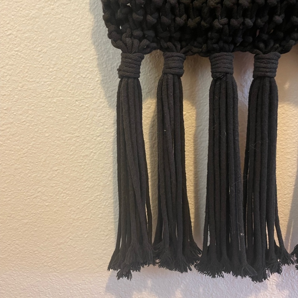 Free People Black Macrame/Crochet Fringe and Leather Hobo Bag - Picture 4 of 6